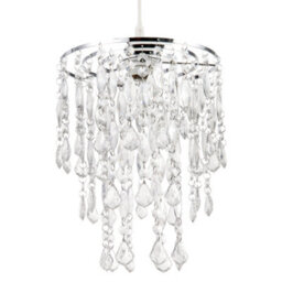 Happy Homewares Chandelier Style Pendant Light Shade With Tiers Of Clear Acrylic Drops - thumbnail 5