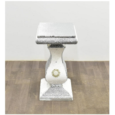 DEENZ White Silver Side Table Crushed Diamond Glitter Mirrored End Table F062