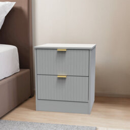 Nashville Ready Assembled Matt Grey No Effect 2 Drawer Wide Bedside Chest (H)521mm (W)450mm (D)395mm - thumbnail 1