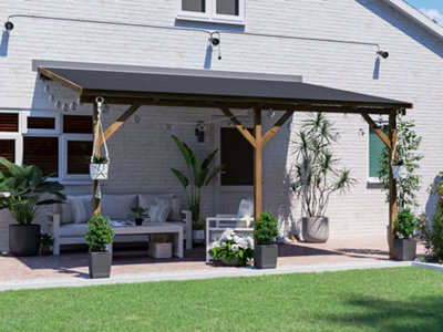 Dunster House Wooden Lean To Gazebo With Super Felt 4M X 3M Pressure Treated Wall Mounted Utopia - image 1