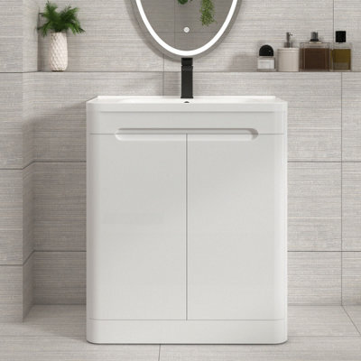 Royal Bathrooms Venice 700mm Gloss White Floor Standing Vanity Unit 2 Door With Ceramic Basin - image 1