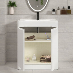 Royal Bathrooms Venice 700mm Gloss White Floor Standing Vanity Unit 2 Door With Ceramic Basin - thumbnail 4