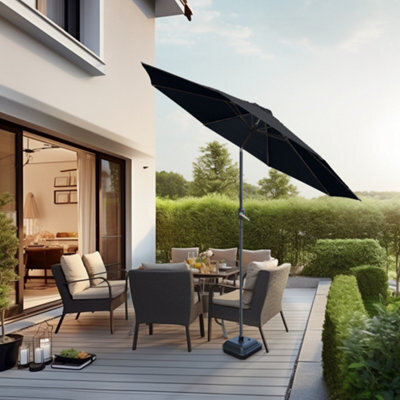 Sundaze 2.7M Black Garden Parasol Umbrella Sun Shade Canopy With Hand Crank Tilt Function - image 1