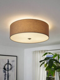 Eglo Pasteri Taupe And White Fabric 3 Light Ceiling Flush Light, (D) 47.5Cm