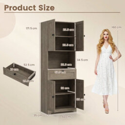 Gainoom Tall Grey Bathroom Cabinet Freestanding Storage Cabinet Modern Wooden Storage Organizer - thumbnail 2