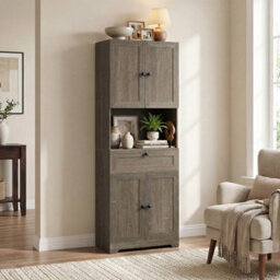 Gainoom Tall Grey Bathroom Cabinet Freestanding Storage Cabinet Modern Wooden Storage Organizer - thumbnail 6