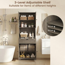 Gainoom Tall Grey Bathroom Cabinet Freestanding Storage Cabinet Modern Wooden Storage Organizer - thumbnail 9