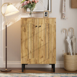 Btm Doubledoor Shoe Cabinet, Large Storage With Multilayer Shelves, Spacesaving Entryway Organizer - thumbnail 4