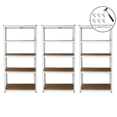 MonsterShop 3 White Garage Shelving Units 5 Tier Racking Storage Warehouse Bays Industrial Heavy Duty Boltless Steel Shelves - image 1