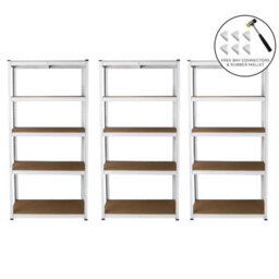 MonsterShop 3 White Garage Shelving Units 5 Tier Racking Storage Warehouse Bays Industrial Heavy Duty Boltless Steel Shelves - thumbnail 1