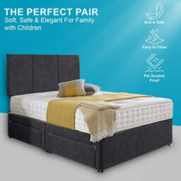 Dining Tables Chelsea Headboard Divan Set, 2 Drawer On Same Side With Sprung 1500 Comfort Mattress - Chenille Charcoal - King - thumbnail 2