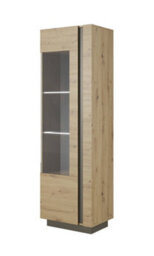 Arte Arco Contemporary Tall Display Cabinet 1 Hinged Door 4 Shelves Oak Artisan Effect & Graphite (H)1940mm (W)600mm (D)400mm