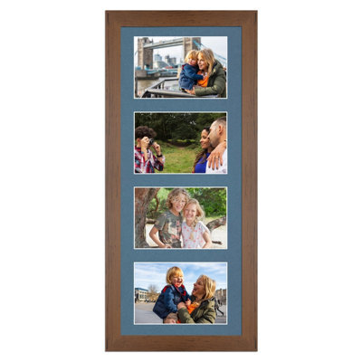 AK Frames 50X20Cm Walnut Modern Multi Photo Frame With Pompadour Mount - Holds 4 Apertures (4X) 6X4 Photos - image 1