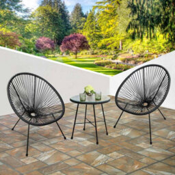 Southbury Designer Egg  String Chair Bistro Garden Set - Black