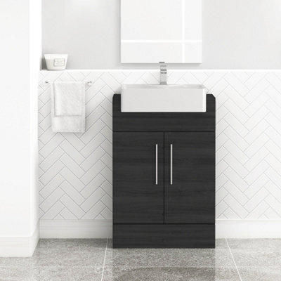 Royal Bathrooms Elena 600mm Floor Standing Bathroom Vanity Sink Unit Hale Black 2 Door With Semi Recessed Basin - image 1