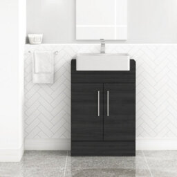Royal Bathrooms Elena 600mm Floor Standing Bathroom Vanity Sink Unit Hale Black 2 Door With Semi Recessed Basin - thumbnail 1