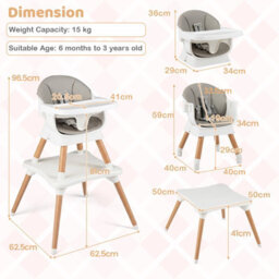 Gainoom 9-In-1 Convertible High Chair Dark Grey For Babies And Toddlers Baby Booster Seat With Waterproof Seat Cushion - thumbnail 2
