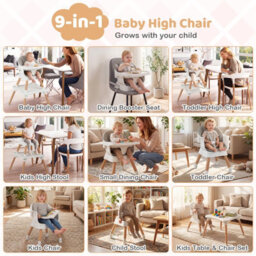Gainoom 9-In-1 Convertible High Chair Dark Grey For Babies And Toddlers Baby Booster Seat With Waterproof Seat Cushion - thumbnail 6