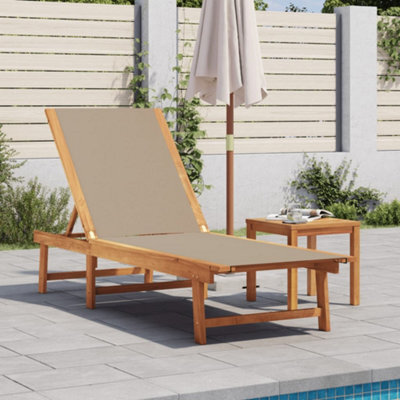 Berkfield Sun Lounger With Table Taupe Solid Wood Acacia And Textilene - image 1