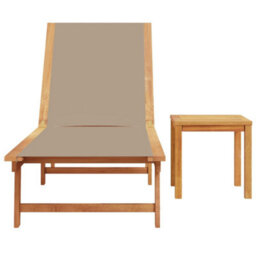Berkfield Sun Lounger With Table Taupe Solid Wood Acacia And Textilene - thumbnail 3