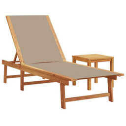 Berkfield Sun Lounger With Table Taupe Solid Wood Acacia And Textilene - thumbnail 2