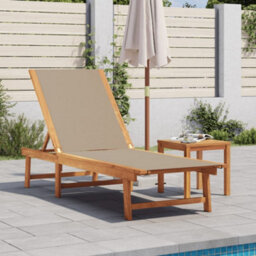Berkfield Sun Lounger With Table Taupe Solid Wood Acacia And Textilene - thumbnail 1