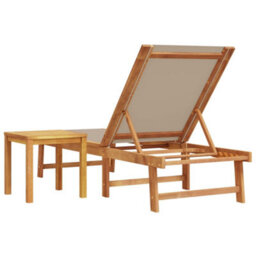 Berkfield Sun Lounger With Table Taupe Solid Wood Acacia And Textilene - thumbnail 5