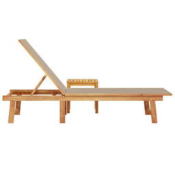 Berkfield Sun Lounger With Table Taupe Solid Wood Acacia And Textilene - thumbnail 4