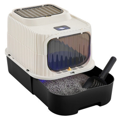 Living And Home Black Double-Door Detachable Cat Litter Box With Uv Sterilisation, Pull-Out Tray And Scoop, 37Cm W X 49Cm D X 37Cm H - image 1