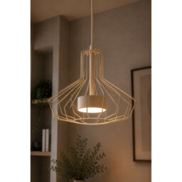 Luminosa Lighting Luminosa Axia Wire Frame Pendant Ceiling Light Beige 1X Gx53 - thumbnail 3