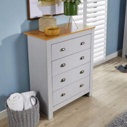 Chest 4 Drawers Bedroom Furniture Grey Oak Top Metal - thumbnail 3