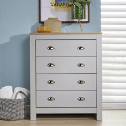 Chest 4 Drawers Bedroom Furniture Grey Oak Top Metal - thumbnail 1