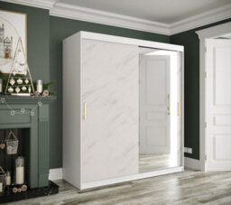 Arte Chic White Geneva T2 Sliding Door Wardrobe W1800mm H2000mm D620mm - Modern Design, Mirrored Door, Gold Handles - thumbnail 2