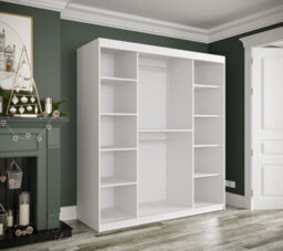 Arte Chic White Geneva T2 Sliding Door Wardrobe W1800mm H2000mm D620mm - Modern Design, Mirrored Door, Gold Handles - thumbnail 3