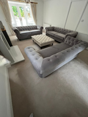 Stratus Interiors Regal Classic Chesterfield Sofa Deep Button Soft Velvet & Wool Fabric - L Shape Corner - image 1