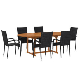 Berkfield 7 Piece Garden Dining Set Poly Rattan Black - thumbnail 2