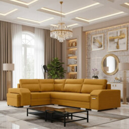 Alvares Living Room Corner Sofa Bed With Polyurethane Foam Wave Springs Loose Back Cushions 305X205X90Cm Mustard Left