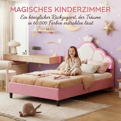 Double Bed Frame, Velvet Upholstered Bed, 4Ft6 Cloud Shaped Bed With Crown, Adjustable Headboard, Wooden Slatted Frame,135 X 190Cm - image 1