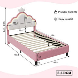 Double Bed Frame, Velvet Upholstered Bed, 4Ft6 Cloud Shaped Bed With Crown, Adjustable Headboard, Wooden Slatted Frame,135 X 190Cm - thumbnail 7
