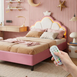 Double Bed Frame, Velvet Upholstered Bed, 4Ft6 Cloud Shaped Bed With Crown, Adjustable Headboard, Wooden Slatted Frame,135 X 190Cm - thumbnail 5