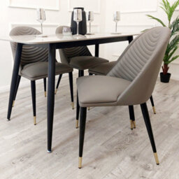Stratus Interiors Alba Pvc Leather Dining Chair Grey - Gold Tip Legs - thumbnail 5