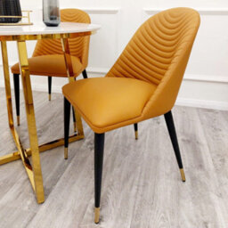Stratus Interiors Alba Pvc Leather Dining Chair Grey - Gold Tip Legs - thumbnail 9