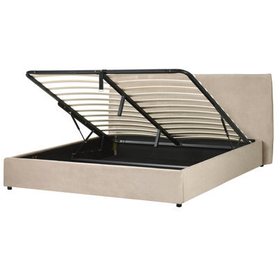 Beliani Ottoman Bed Velvet Lavaur 180 X 200 Cm (Eu Super King) Taupe - image 1