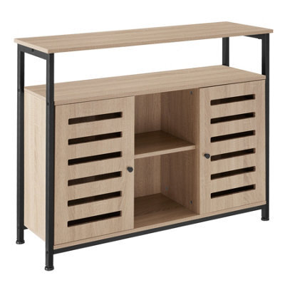 Tectake Sideboard Warrington - 2 Large Shelves, 3 Storage Compartments, 100 X 37 X 82 Cm 100 Cm - Industrial Wood Light, Oak Sonoma - image 1