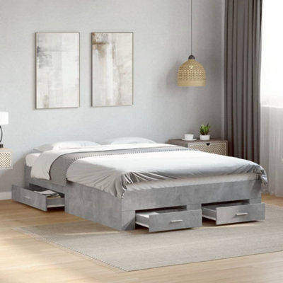 Berkfield Bed Frame With Drawers Without Mattress Concrete Grey 135X190 Cm Double - image 1