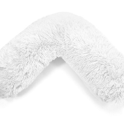 Homes & Linen Teddy Cuddles V Shaped Complete V Pillow  For Neck Maternity Back Support Soft Warm Plush Cosy Fleece V Shape (White)