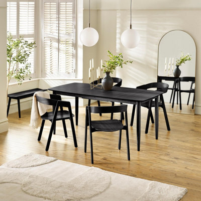 Furniturebox Uk Leif Black Wooden Rectangular Extending Table & 4 Masa Black Dining Chairs - image 1
