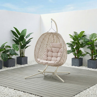 More4Homes Como Hanging Rattan Egg Chair In Beige - image 1