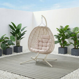 More4Homes Como Hanging Rattan Egg Chair In Beige - thumbnail 1