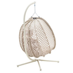 More4Homes Como Hanging Rattan Egg Chair In Beige - thumbnail 4